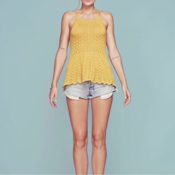 FOR LOVE AND LEMONS Knitz Halter Top Yellow Size Small - Picture 2 of 9